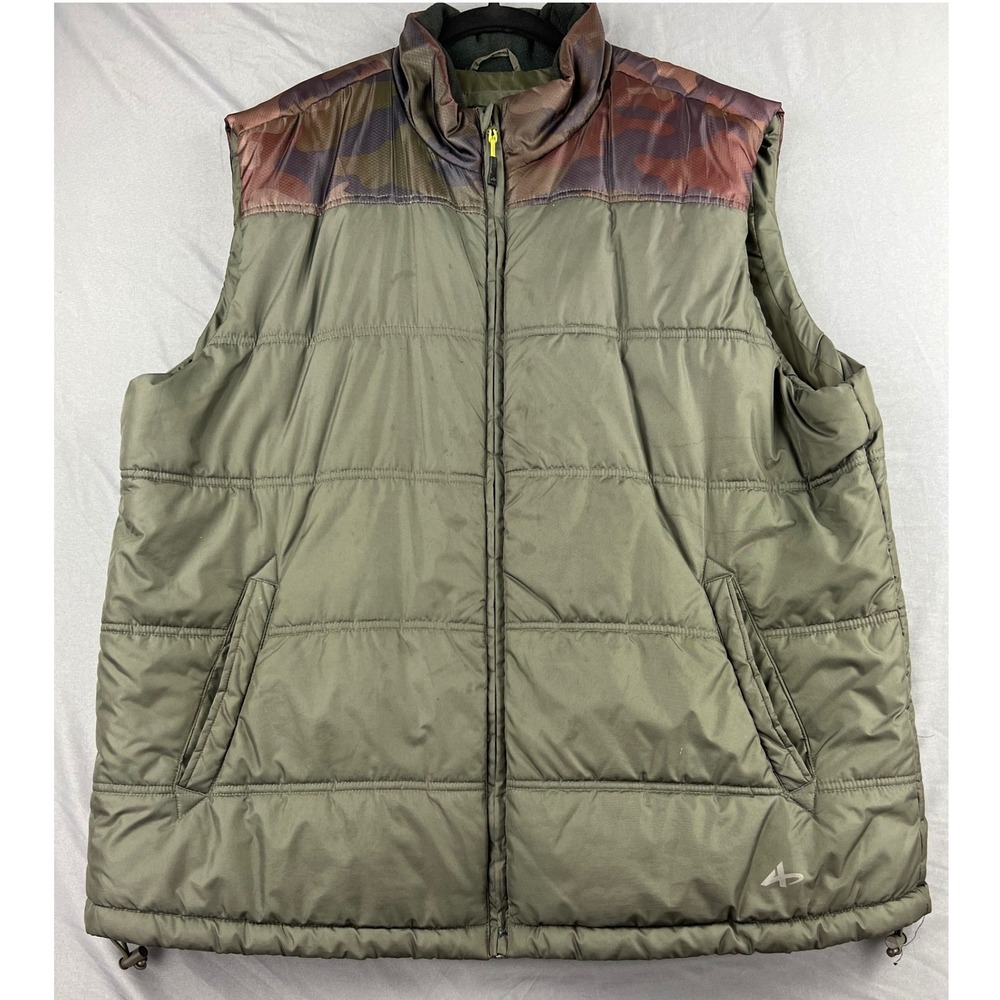 Athletech Puffer Vest Mens XL Green Camo Yoke Quilted Full Zip Outdoor Fair